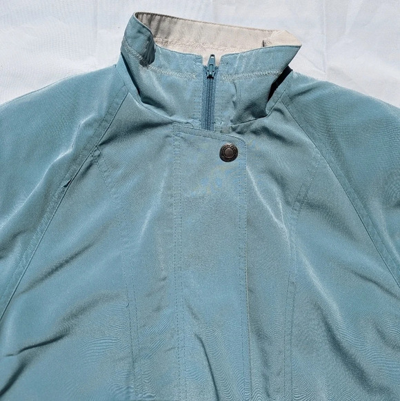 Vintage Teal Blue Green Cream Windbreaker Zip  Up Button Jacket Utex XS Woman - Picture 7 of 11